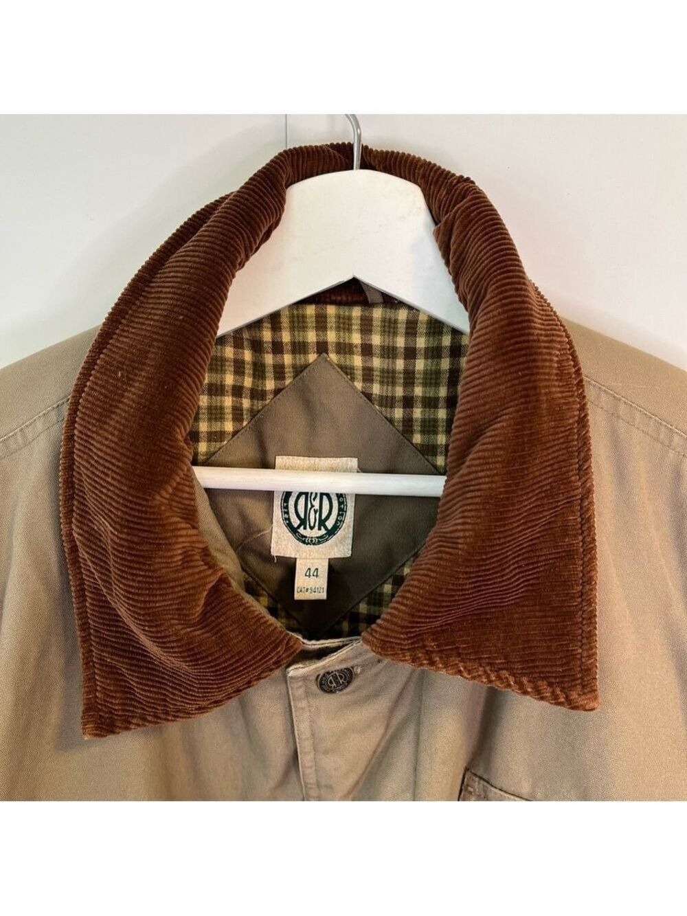 Men's Vintage R&R Chore Jacket Barn Coat Utility Corduroy Collar Khaki Brown 44 - Picture 7 of 16